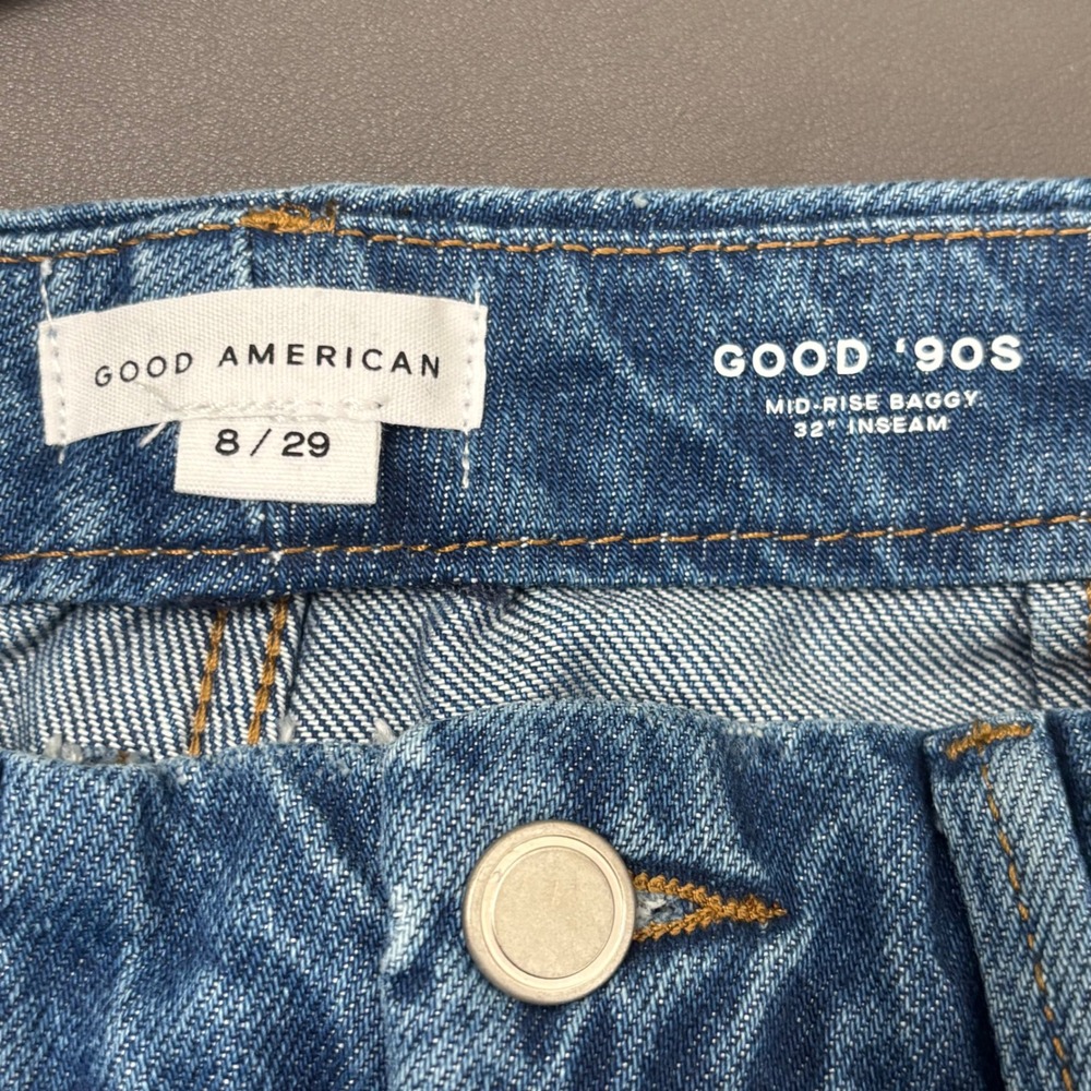Good American Good 90's Mid Rise Baggy Jeans Blue Wash Size 8/29‎ - Picture 6 of 7